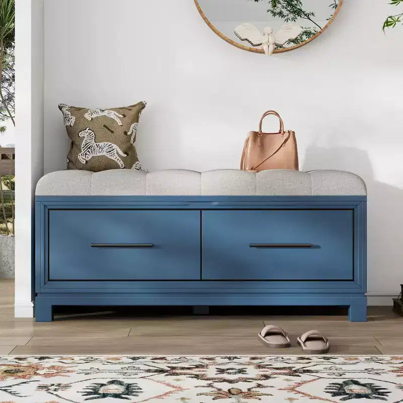 Banc à chaussures TUYOHW avec coussin amovible, banc d'entrée avec rangement caché pour salon, entrée et couloirs, marine