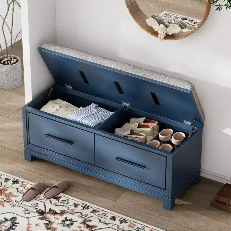 Banc à chaussures TUYOHW avec coussin amovible, banc d'entrée avec rangement caché pour salon, entrée et couloirs, marine