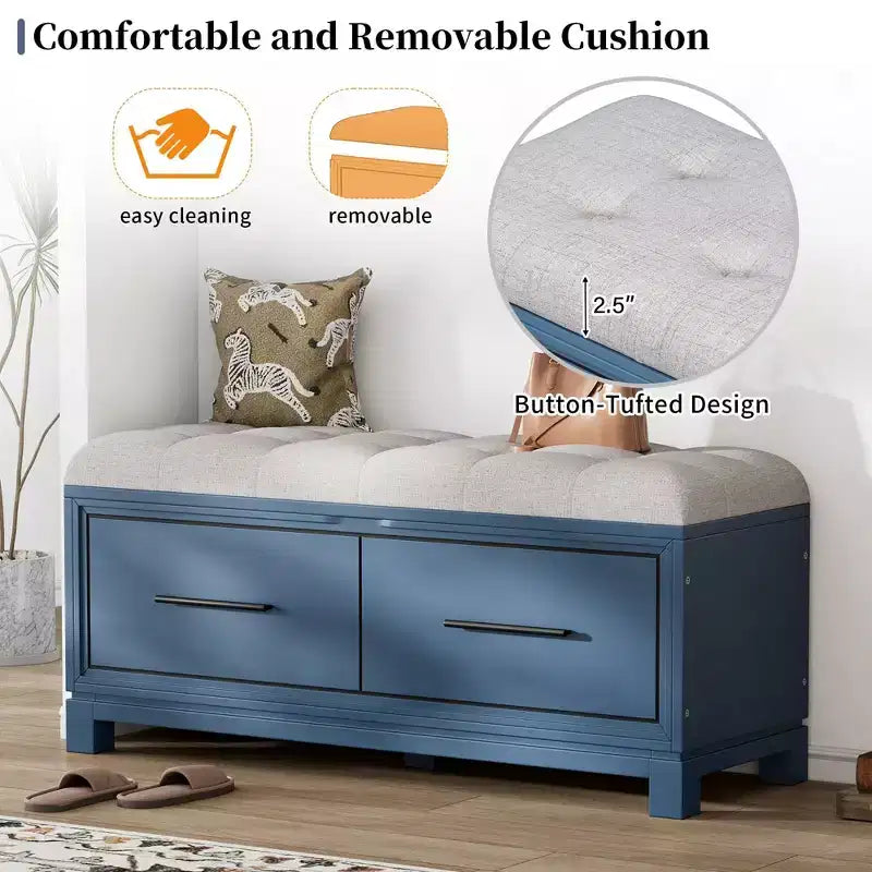 Banc à chaussures TUYOHW avec coussin amovible, banc d'entrée avec rangement caché pour salon, entrée et couloirs, marine