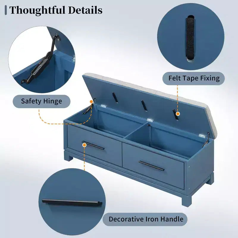 Banc à chaussures TUYOHW avec coussin amovible, banc d'entrée avec rangement caché pour salon, entrée et couloirs, marine