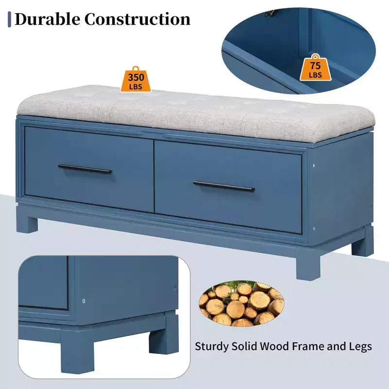 Banc à chaussures TUYOHW avec coussin amovible, banc d'entrée avec rangement caché pour salon, entrée et couloirs, marine