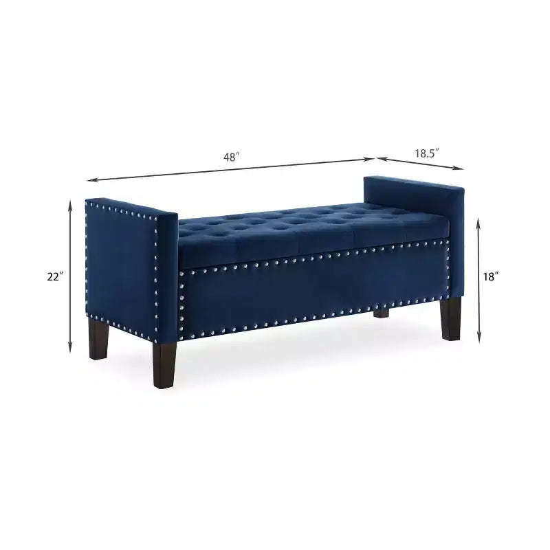 TUYOHW Banc de rangement capitonné avec boutons et clous décoratifs, siège rembourré doux avec accoudoirs pour entrée et salon, bleu marine
