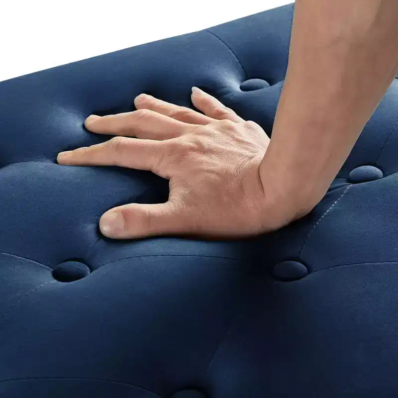 TUYOHW Banc de rangement capitonné avec boutons et clous décoratifs, siège rembourré doux avec accoudoirs pour entrée et salon, bleu marine