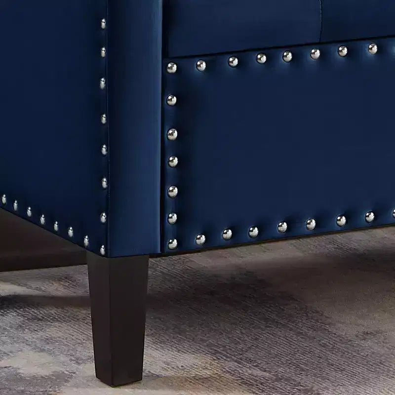 TUYOHW Banc de rangement capitonné avec boutons et clous décoratifs, siège rembourré doux avec accoudoirs pour entrée et salon, bleu marine