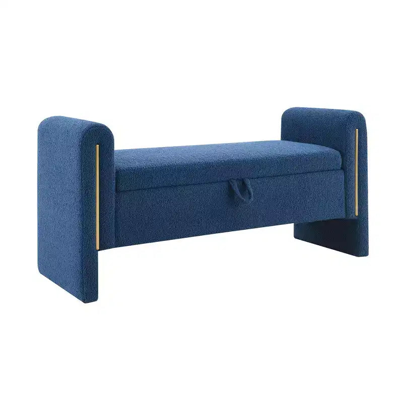 TUYOHW Modern Bed End Bench with Arms and Storage, Upholstered Large Foot Rest Stool, Comfy Window Vanity Bench for Living Room, Navy Blue