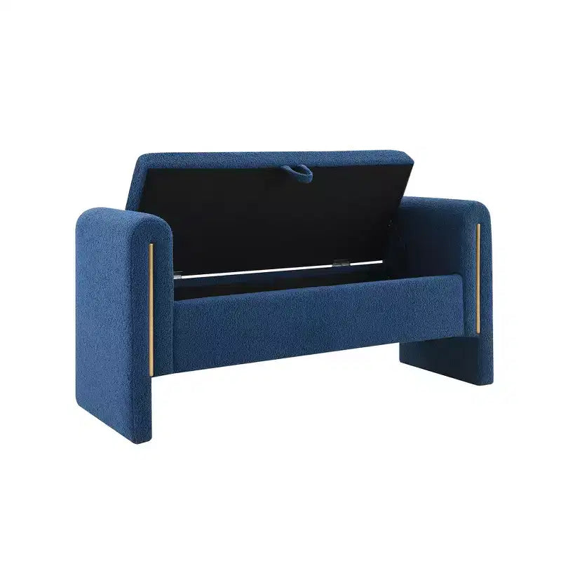 TUYOHW Modern Bed End Bench with Arms and Storage, Upholstered Large Foot Rest Stool, Comfy Window Vanity Bench for Living Room, Navy Blue