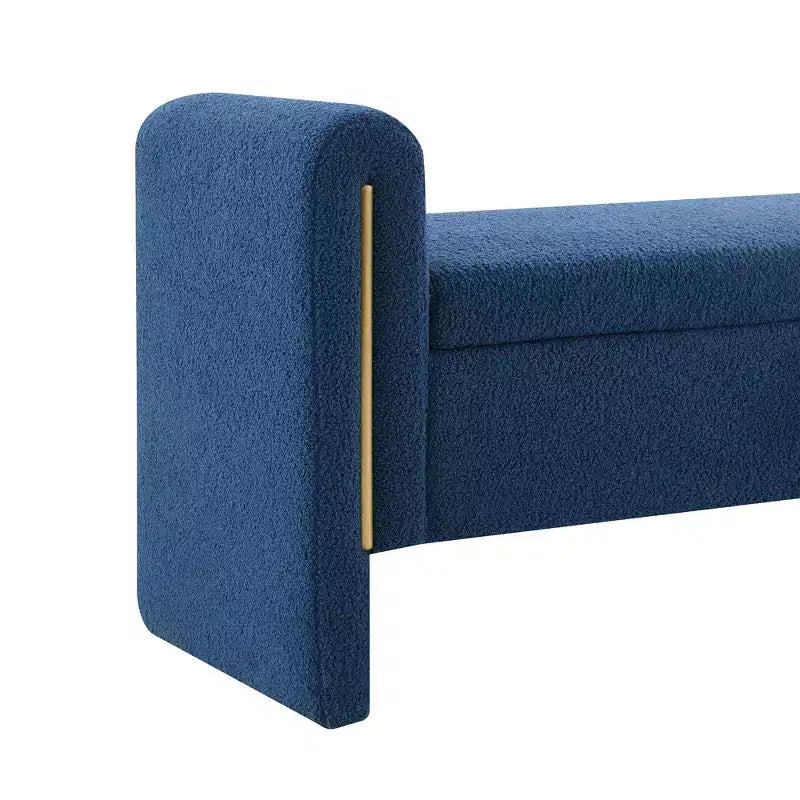 TUYOHW Modern Bed End Bench with Arms and Storage, Upholstered Large Foot Rest Stool, Comfy Window Vanity Bench for Living Room, Navy Blue