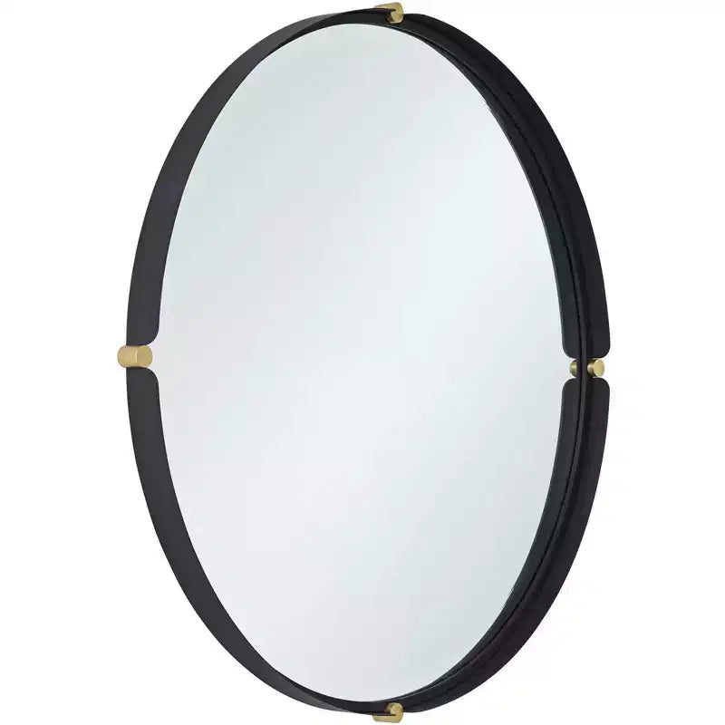 Uttermost Ronson 34 Gold and Matte Black Round Wall Mirror