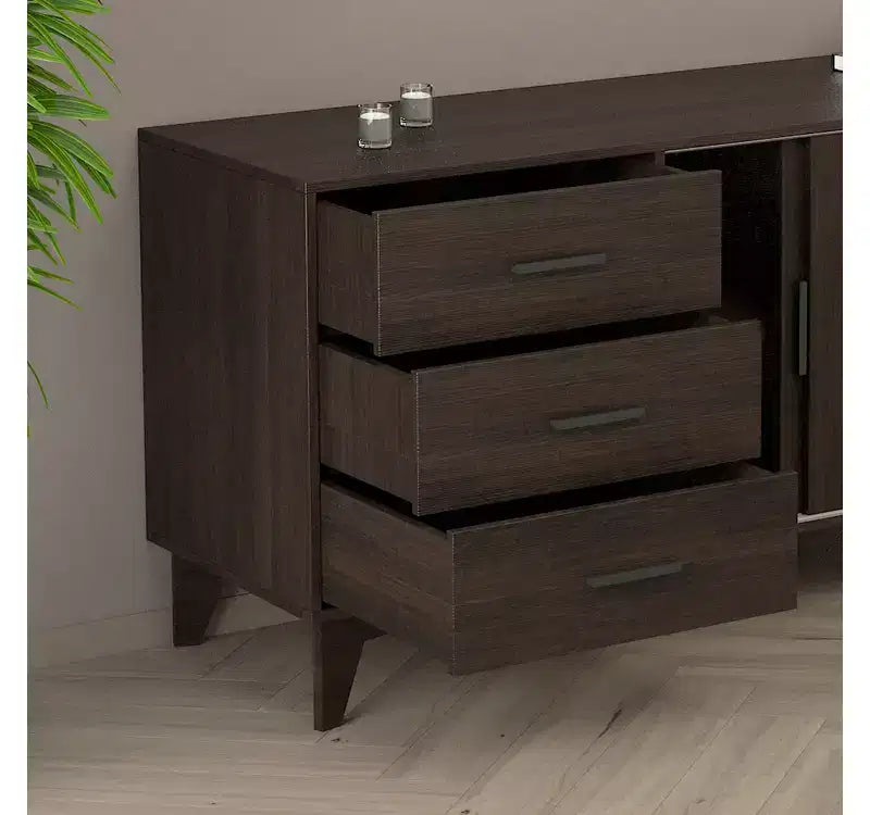Meuble TV Parker HomeStock avec portes coulissantes et tiroirs, brun foncé