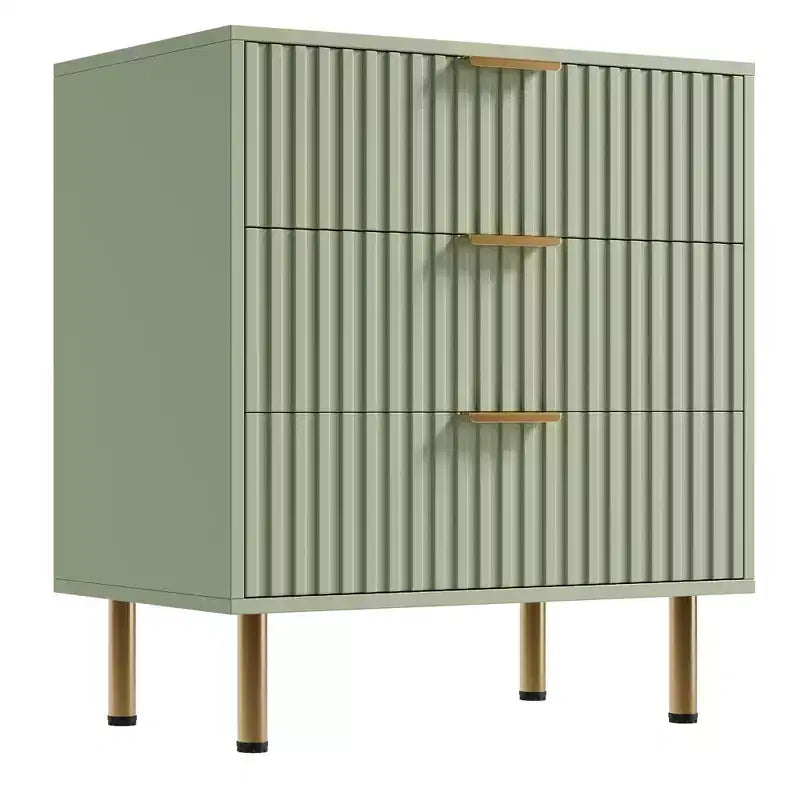 3 Drawer Dresser for Bedroom, Fluted Modern Nightstand with Deep Drawers, Multi-Functional Wooden Organizer for Living Room, Hallway, and Kids Room