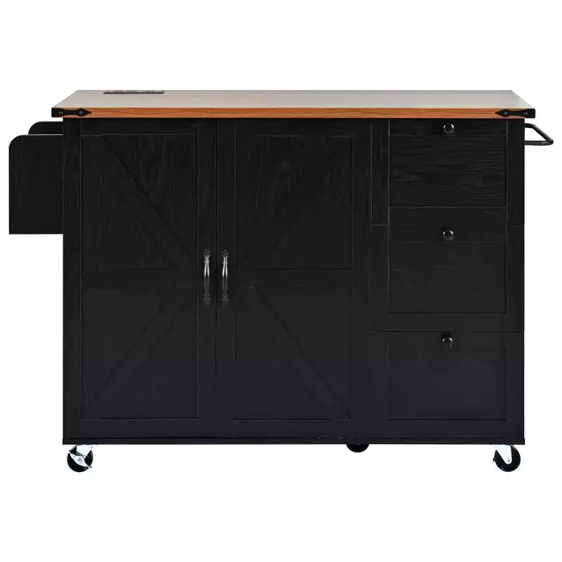 CLIHOME 54,5 Pouces Îlot de Cuisine Roulant de Ferme avec Prise de Courant, Chariot de Rangement de Cuisine avec Étagère de Rangement Interne, Abattant, Étagère à Épices