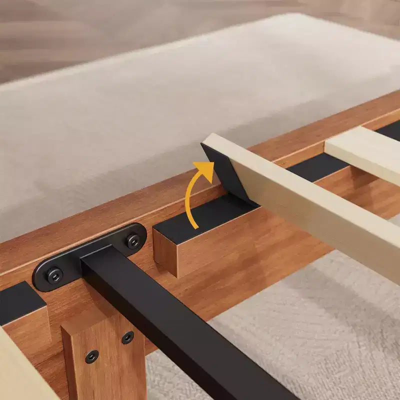 Wooden Platform Bed Frame with Headboard, Full Size Mattress Foundation with Wooden Slat Support, No Box Spring Needed, Easy Assembly, Light Brown
