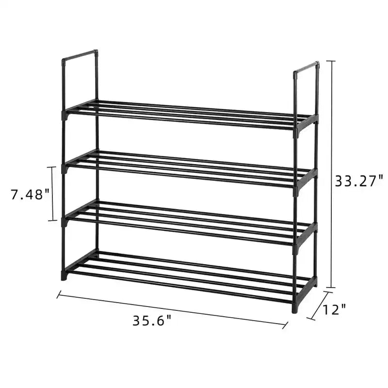 4 Tier Shoe Rack, Metal Shoe Rack Holds Up to 12-20 Pairs of Shoes, Sturdy & Durable Iron Footwear Storage Rack