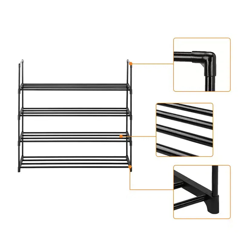 4 Tier Shoe Rack, Metal Shoe Rack Holds Up to 12-20 Pairs of Shoes, Sturdy & Durable Iron Footwear Storage Rack