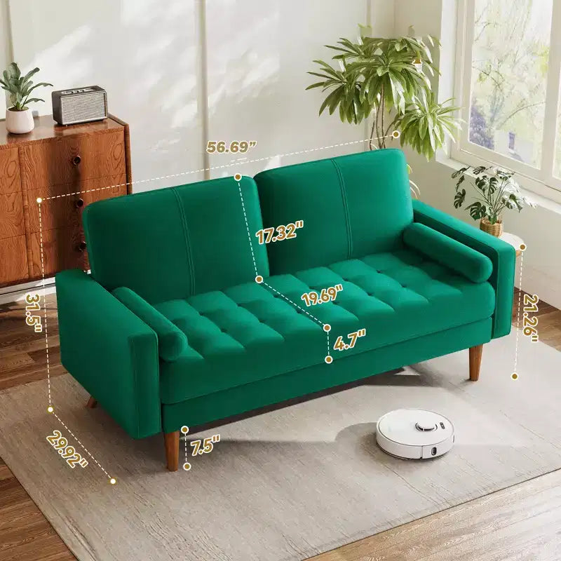 Dyonery 2-seater sofa, 55-inch velvet sofa with velvet cushion and pillow, Mid-century modern sofa, suitable for living room, apartment