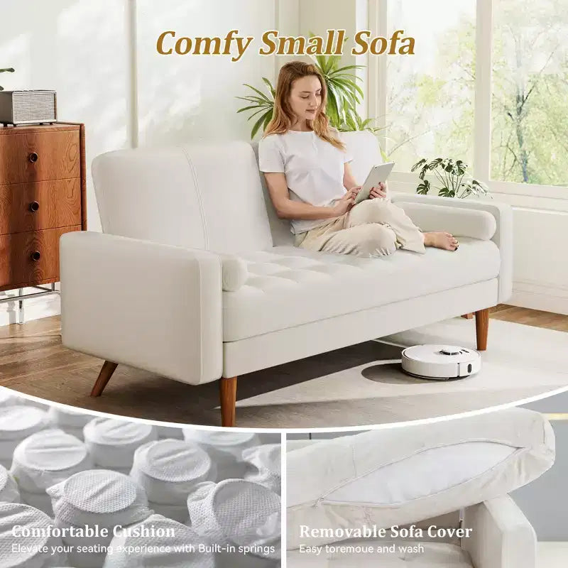Dyonery 2-seater sofa, 55-inch velvet sofa with velvet cushion and pillow, Mid-century modern sofa, suitable for living room, apartment