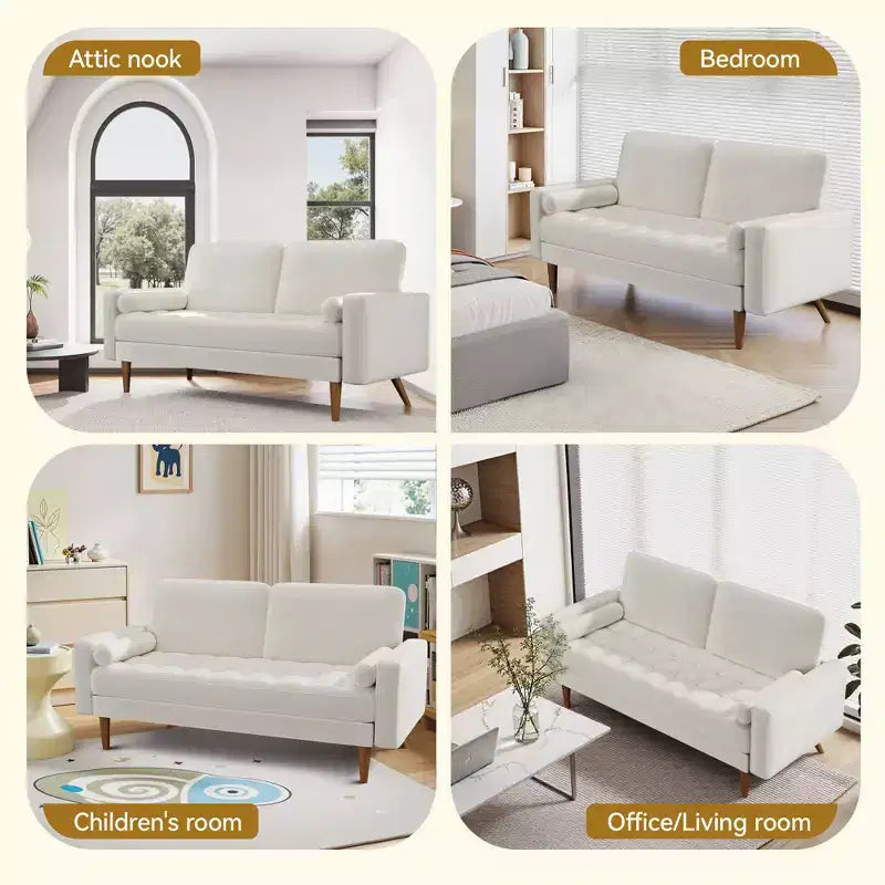 Dyonery 2-seater sofa, 55-inch velvet sofa with velvet cushion and pillow, Mid-century modern sofa, suitable for living room, apartment