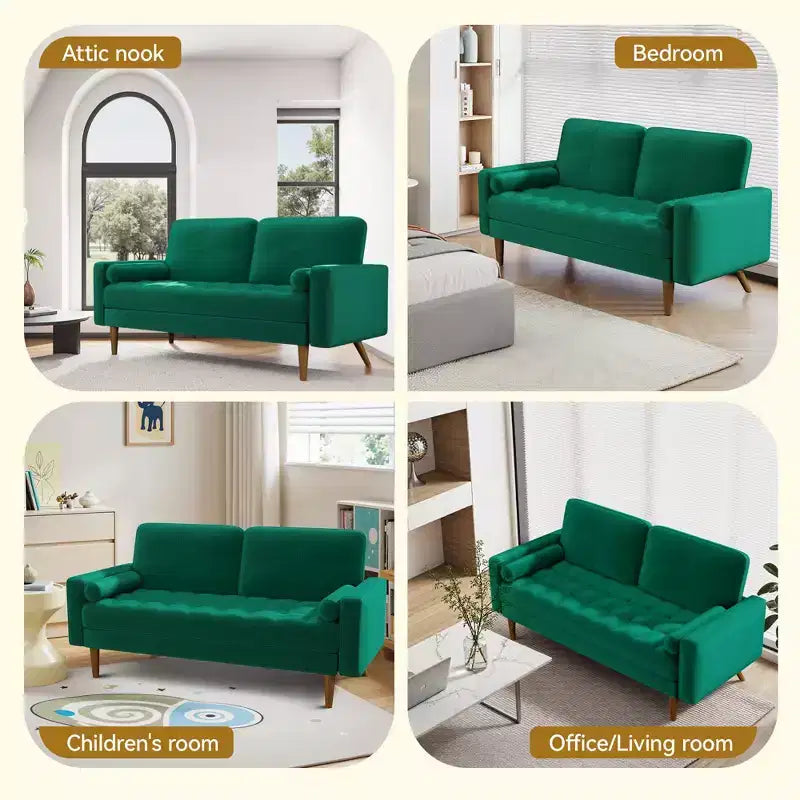 Dyonery 2-seater sofa, 55-inch velvet sofa with velvet cushion and pillow, Mid-century modern sofa, suitable for living room, apartment