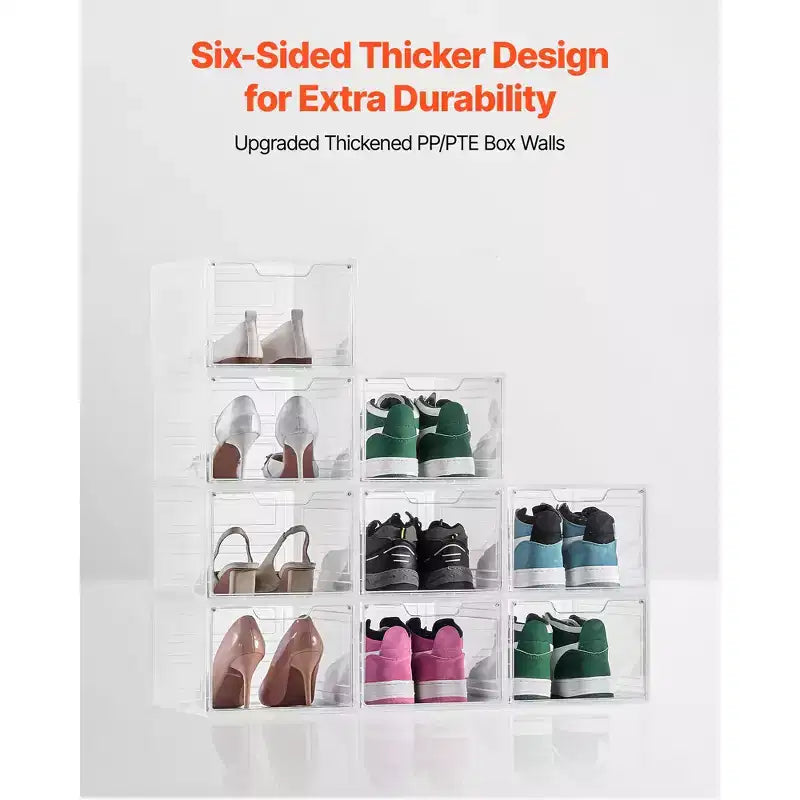 VEVOR Shoe Storage Boxes, 9 Pack Clear Stackable Shoe Boxes Storage Organizers with Magnetic Door, Fit up to US Size 13, Transparent White