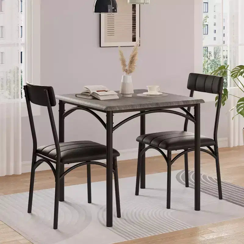 Compact Dining Set for Small Spaces - 2-Chair Breakfast Nook with Metal Frame, Space-Saving Kitchen Table