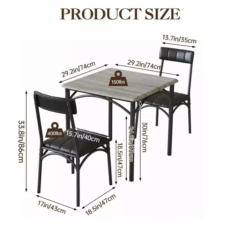Compact Dining Set for Small Spaces - 2-Chair Breakfast Nook with Metal Frame, Space-Saving Kitchen Table