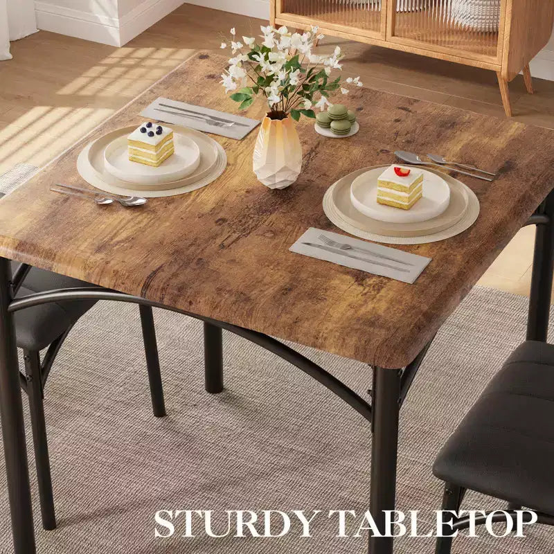 Compact Dining Set for Small Spaces - 2-Chair Breakfast Nook with Metal Frame, Space-Saving Kitchen Table