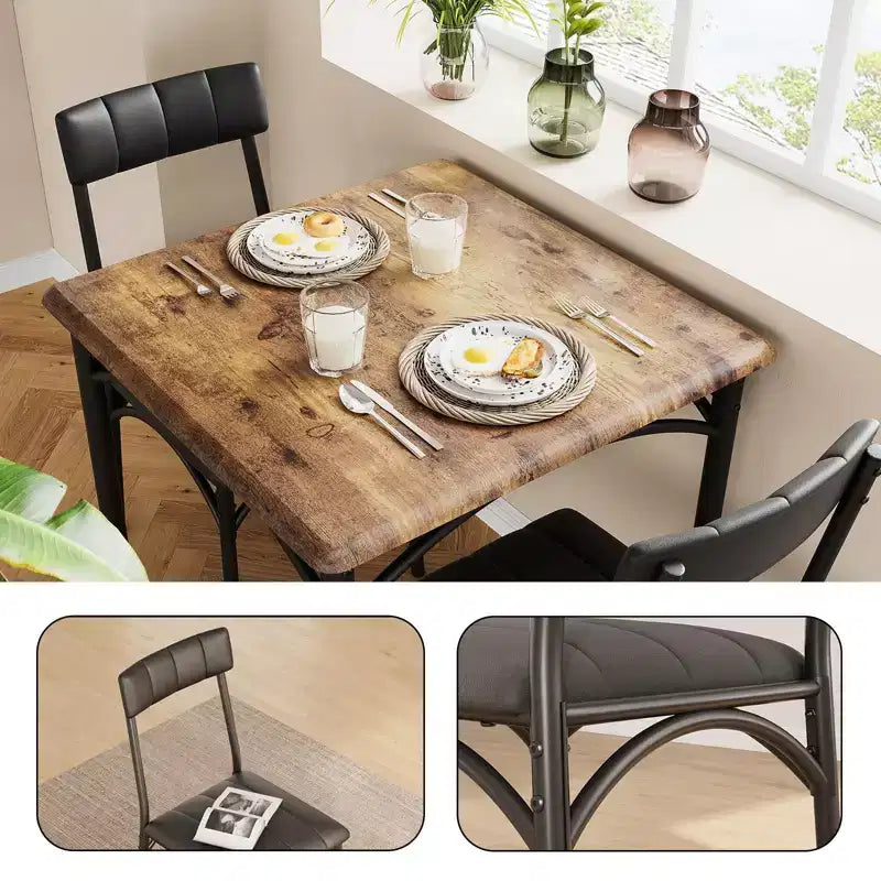 Compact Dining Set for Small Spaces - 2-Chair Breakfast Nook with Metal Frame, Space-Saving Kitchen Table