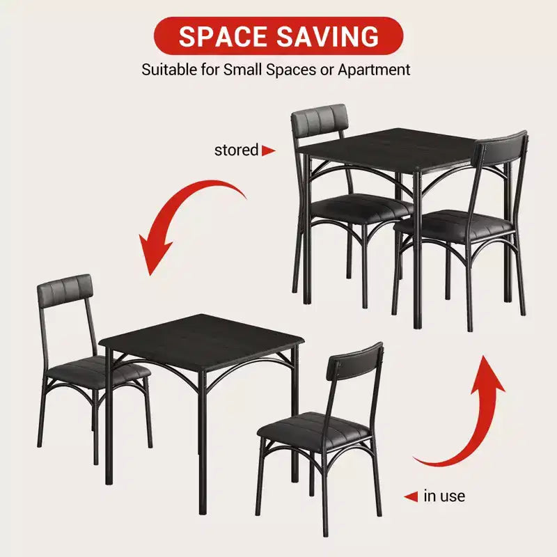 Compact Dining Set for Small Spaces - 2-Chair Breakfast Nook with Metal Frame, Space-Saving Kitchen Table