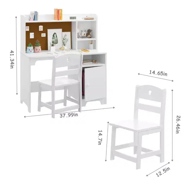 Bureau pour enfants avec chaise, bureau d'étude pour garçons et filles avec meuble de rangement, poste de travail informatique pour chambre d'enfant et salle d'étude, blanc