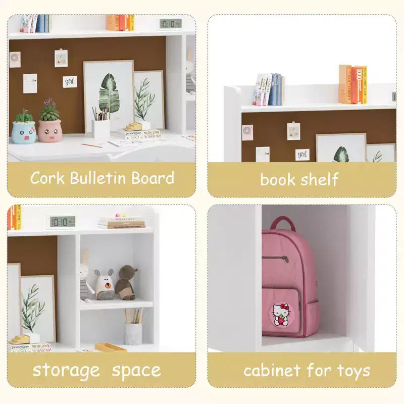 Bureau pour enfants avec chaise, bureau d'étude pour garçons et filles avec meuble de rangement, poste de travail informatique pour chambre d'enfant et salle d'étude, blanc