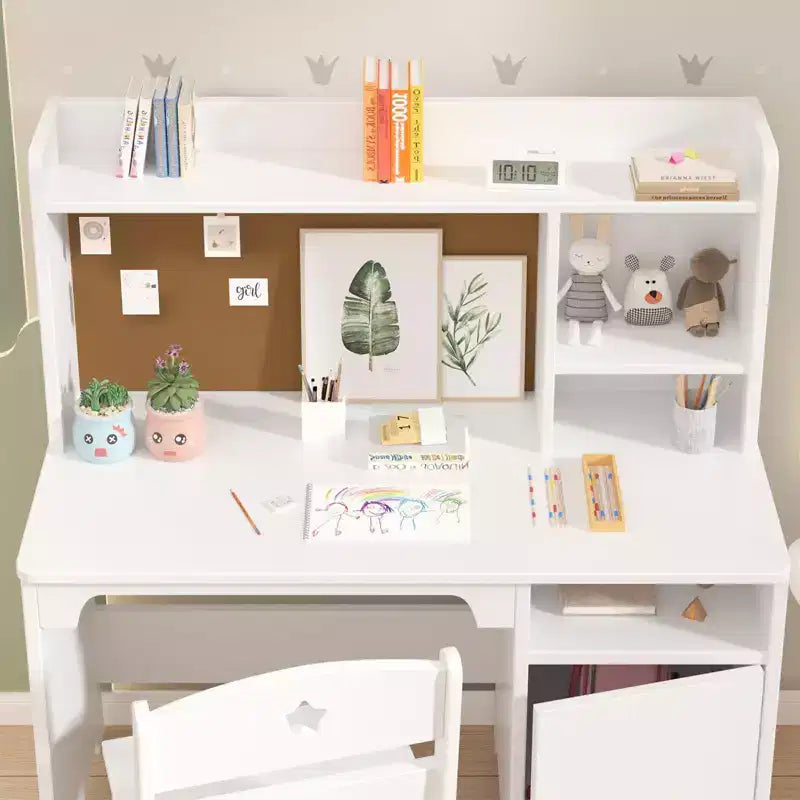 Bureau pour enfants avec chaise, bureau d'étude pour garçons et filles avec meuble de rangement, poste de travail informatique pour chambre d'enfant et salle d'étude, blanc