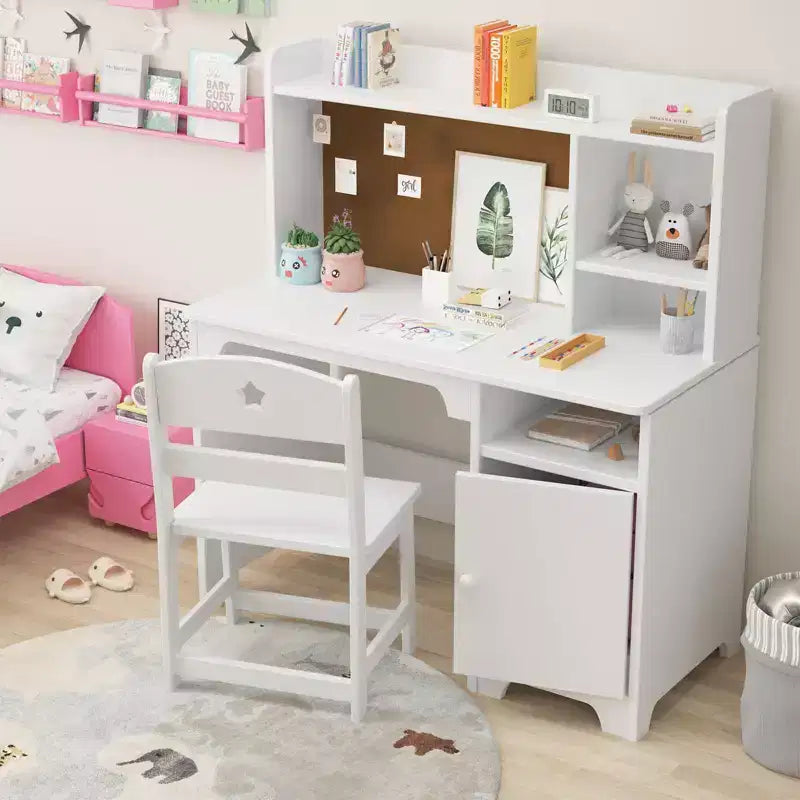 Bureau pour enfants avec chaise, bureau d'étude pour garçons et filles avec meuble de rangement, poste de travail informatique pour chambre d'enfant et salle d'étude, blanc