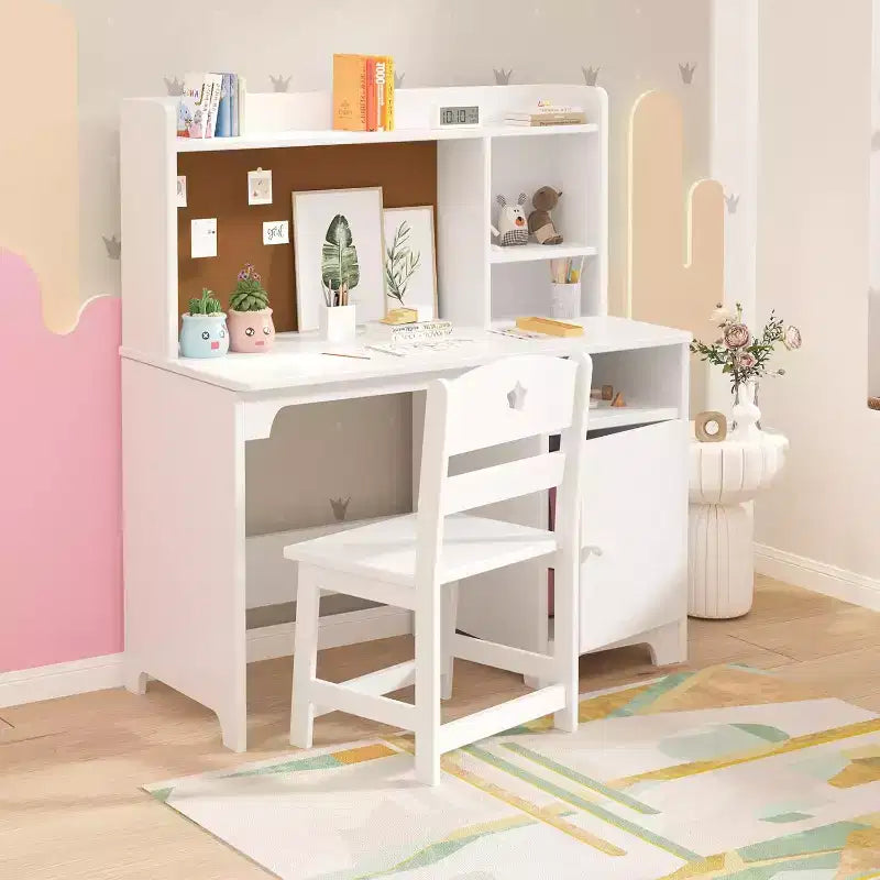 Bureau pour enfants avec chaise, bureau d'étude pour garçons et filles avec meuble de rangement, poste de travail informatique pour chambre d'enfant et salle d'étude, blanc