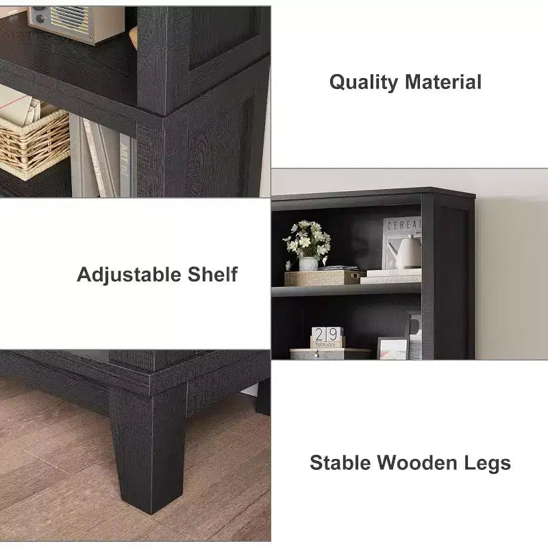 71 Farmhouse Bookcase, 5 Adjustable Shelves, 31.5W x 11.8D, Rustic Wood Grain, for Living Room Office Library (Gray, Wide)
