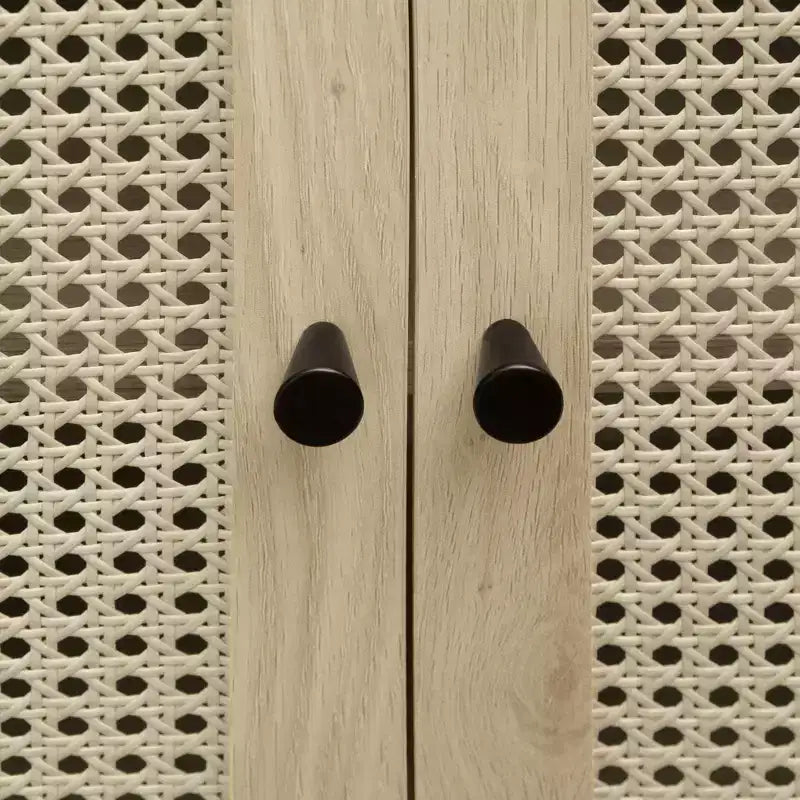 Meuble de cuisine Okak avec arche, Meuble haut avec 2 tiroirs et porte en rotin, Armoire polyvalente pour salon et salle à manger, Naturel