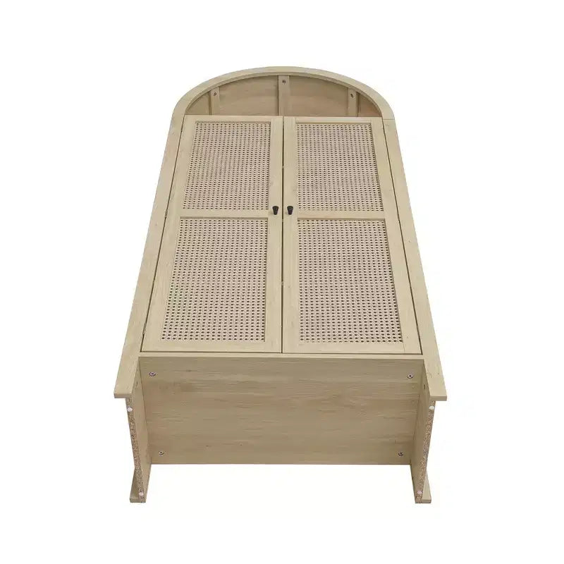 Meuble de cuisine Okak avec arche, Meuble haut avec 2 tiroirs et porte en rotin, Armoire polyvalente pour salon et salle à manger, Naturel