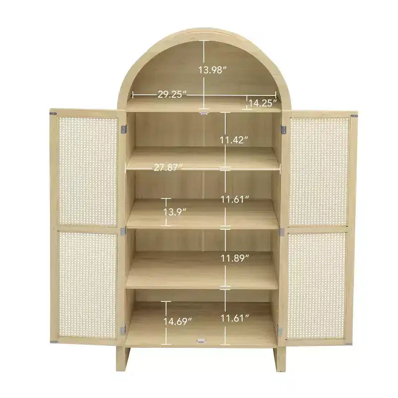 Meuble de cuisine Okak avec arche, Meuble haut avec 2 tiroirs et porte en rotin, Armoire polyvalente pour salon et salle à manger, Naturel