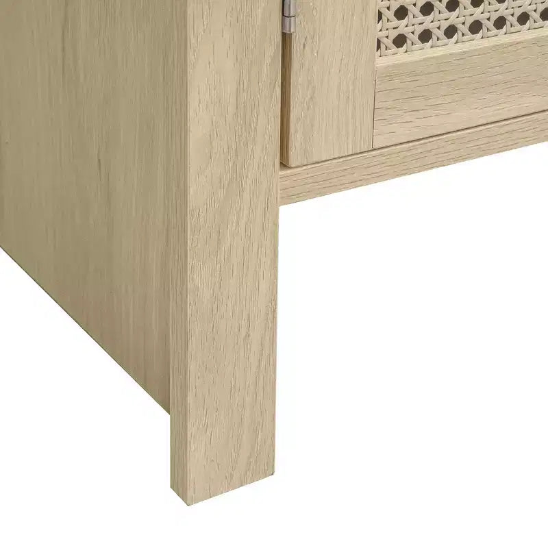 Meuble de cuisine Okak avec arche, Meuble haut avec 2 tiroirs et porte en rotin, Armoire polyvalente pour salon et salle à manger, Naturel