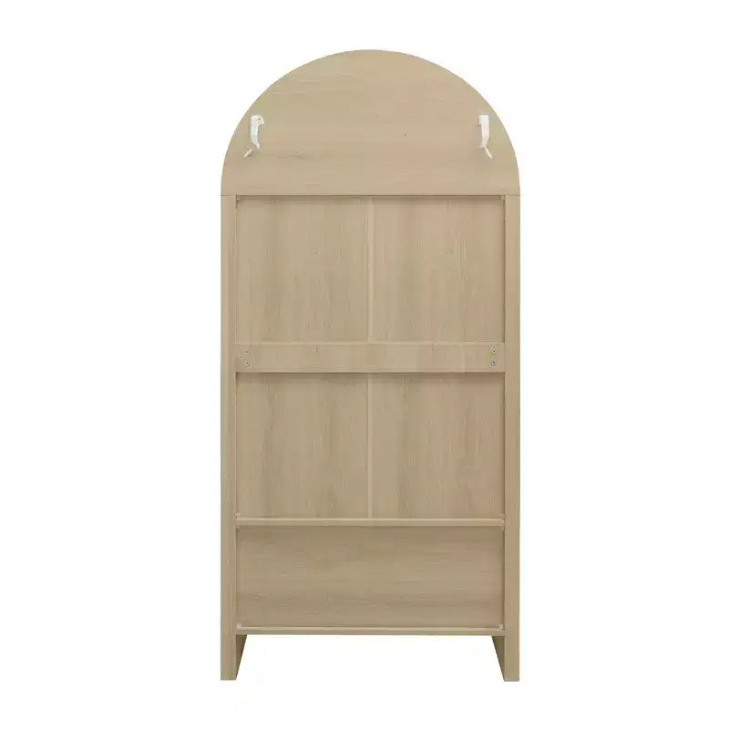 Meuble de cuisine Okak avec arche, Meuble haut avec 2 tiroirs et porte en rotin, Armoire polyvalente pour salon et salle à manger, Naturel