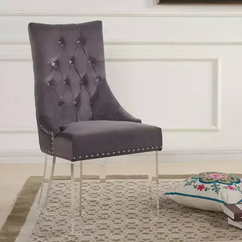 Armen Living, chaise de salle à manger capitonnée moderne et contemporaine Gobi en velours gris avec pieds en acrylique