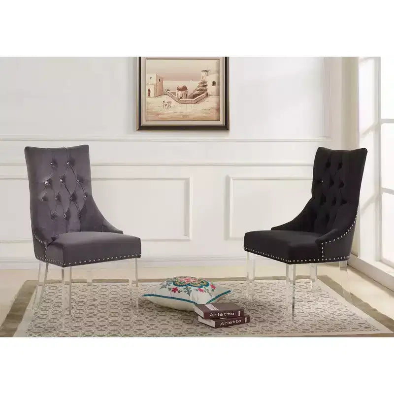 Armen Living, chaise de salle à manger capitonnée moderne et contemporaine Gobi en velours gris avec pieds en acrylique