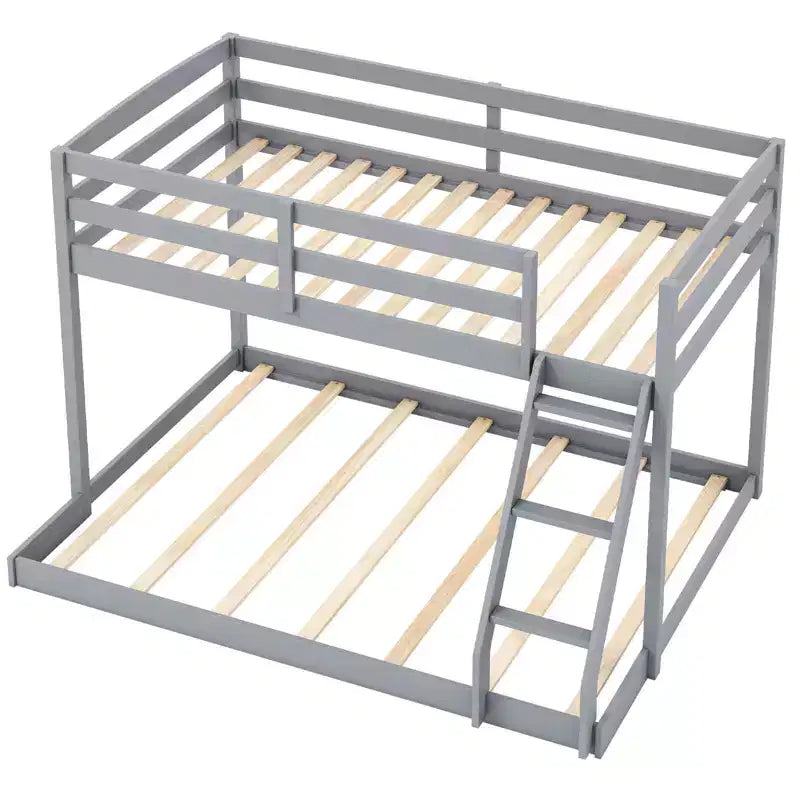 Costway Twin Over Full Bunk Bed with Integrated Ladder & Safety Guardrails Solid Wood Gray/White