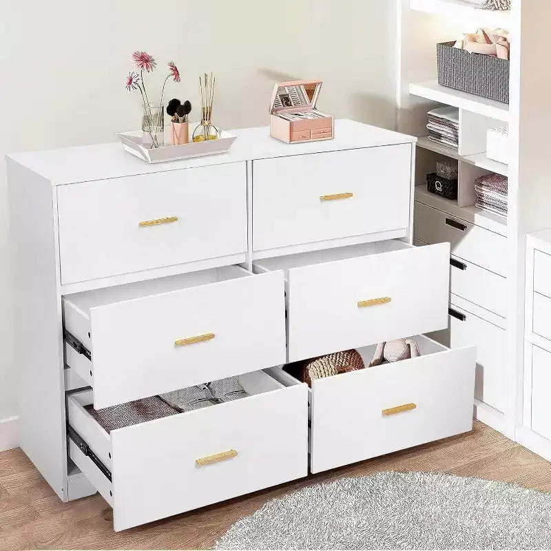 Acekool 6 Drawer Dresser, Modern Chest with Metal Handles, Wooden TV Stand & Storage Organizer for Bedroom, Living Room