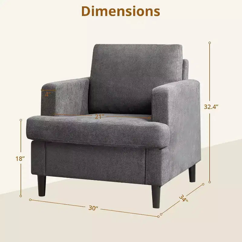 Acekool Modern Oversized Accent Chair, Linen Upholstered Armchair with Thick Cushion, Cozy Mid-Century Chair for Living Room Bedroom, Gray