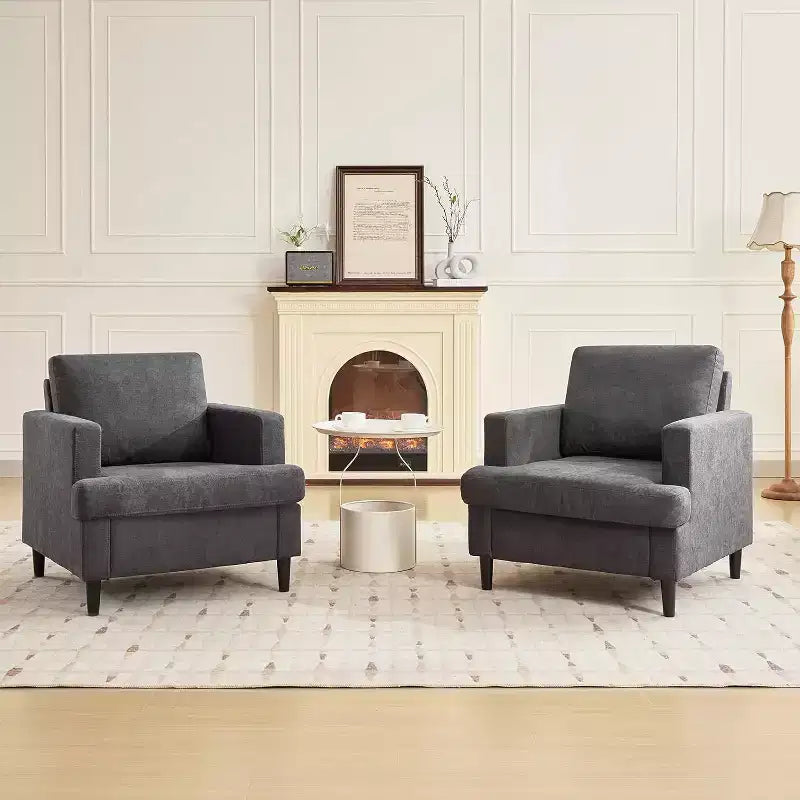 Acekool Modern Oversized Accent Chair, Linen Upholstered Armchair with Thick Cushion, Cozy Mid-Century Chair for Living Room Bedroom, Gray