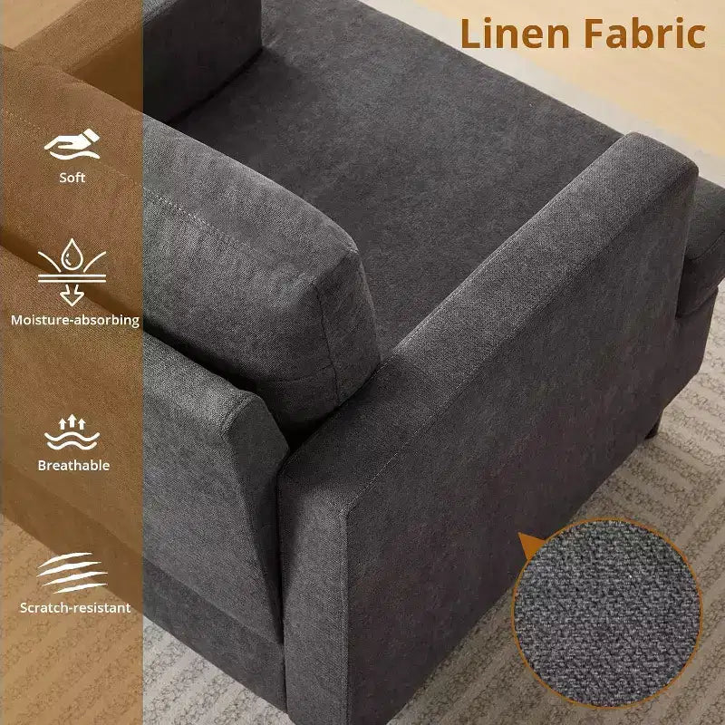 Acekool Modern Oversized Accent Chair, Linen Upholstered Armchair with Thick Cushion, Cozy Mid-Century Chair for Living Room Bedroom, Gray