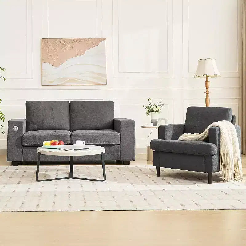 Acekool Modern Oversized Accent Chair, Linen Upholstered Armchair with Thick Cushion, Cozy Mid-Century Chair for Living Room Bedroom, Gray