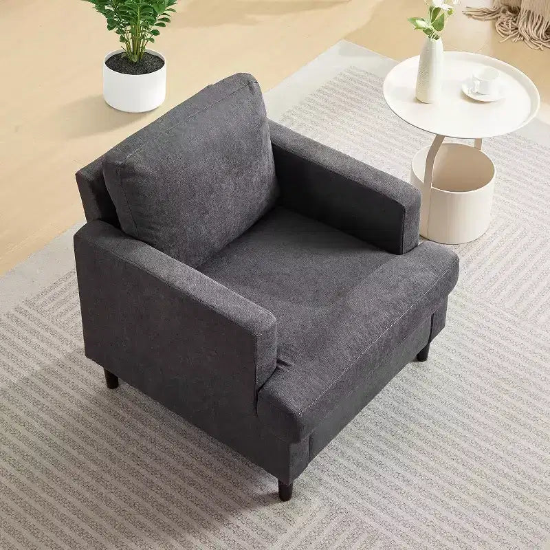 Acekool Modern Oversized Accent Chair, Linen Upholstered Armchair with Thick Cushion, Cozy Mid-Century Chair for Living Room Bedroom, Gray