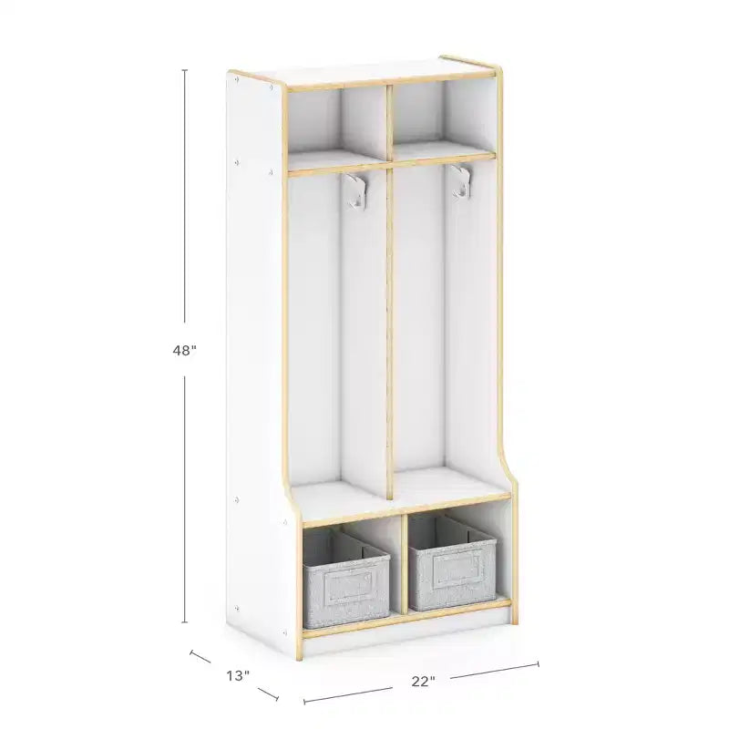 Guidecraft EdQ 2-Section Wooden Storage Locker with Bench Seat for Classroom, Kids Cubby Organizer with Shelves and Hooks for Coats