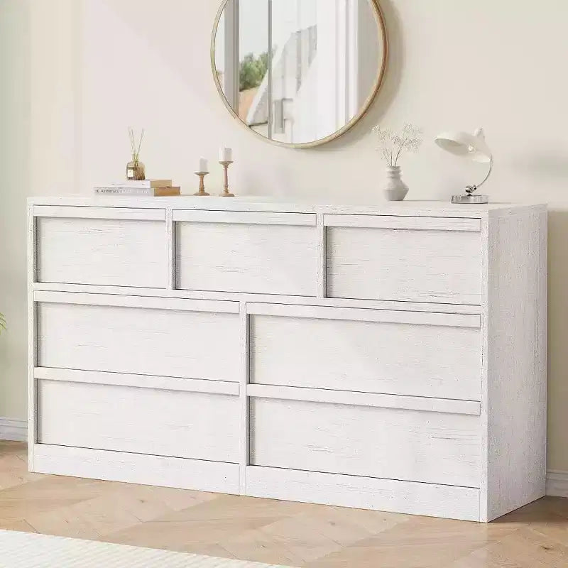 Modern Double Dresser Organizer with 6/ 7 /8 Drawers, Wooden Chest of Drawers for Living Room, Hallway, Entryway, Office